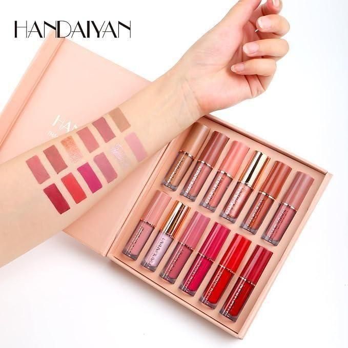 HANDAIYAN 12 Colors Liquid Lipstick Gift Set – Matte & Shimmer Shades, Long-Lasting & Non-Drying Formula