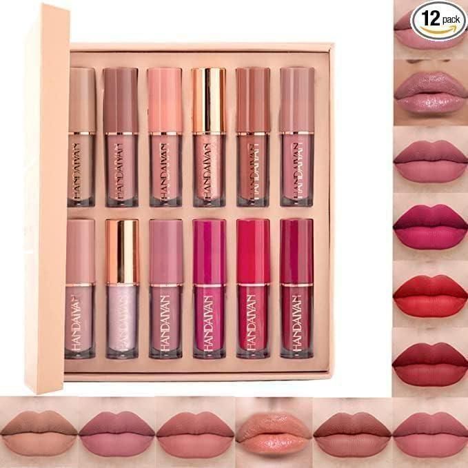 HANDAIYAN 12 Colors Liquid Lipstick Gift Set – Matte & Shimmer Shades, Long-Lasting & Non-Drying Formula