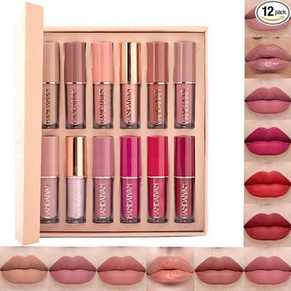 HANDAIYAN 12 Colors Liquid Lipstick Gift Set – Matte & Shimmer Shades, Long-Lasting & Non-Drying Formula