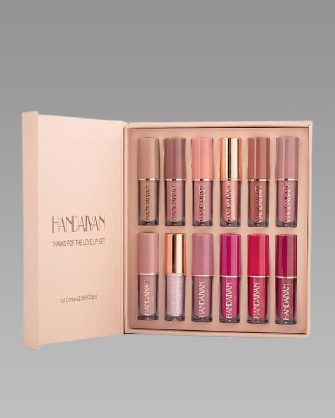 HANDAIYAN 12 Colors Liquid Lipstick Gift Set – Matte & Shimmer Shades, Long-Lasting & Non-Drying Formula