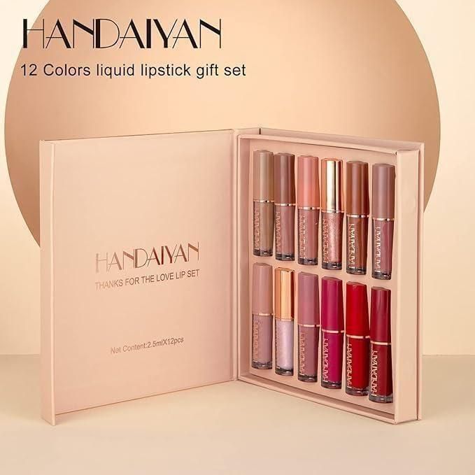 HANDAIYAN 12 Colors Liquid Lipstick Gift Set – Matte & Shimmer Shades, Long-Lasting & Non-Drying Formula