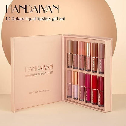 HANDAIYAN 12 Colors Liquid Lipstick Gift Set – Matte & Shimmer Shades, Long-Lasting & Non-Drying Formula